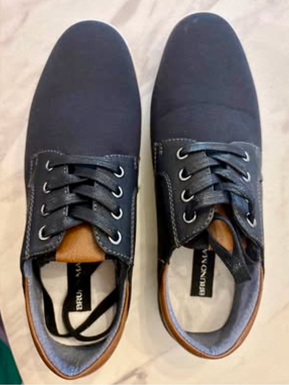 *NEW* Men’s 7 Bruno Marc black leather & canvas casual Oxford-inspired sneakers